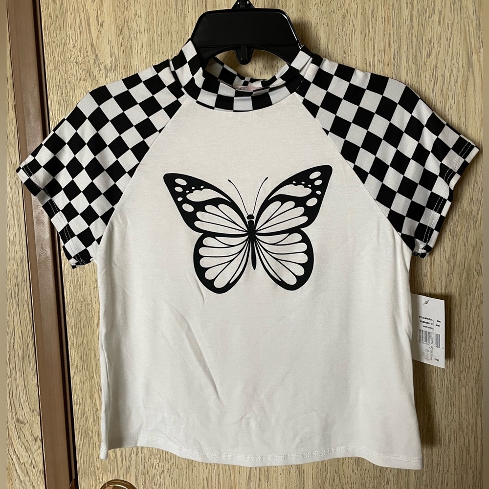 MoaMoa | girl’s butterfly checkered Tee
